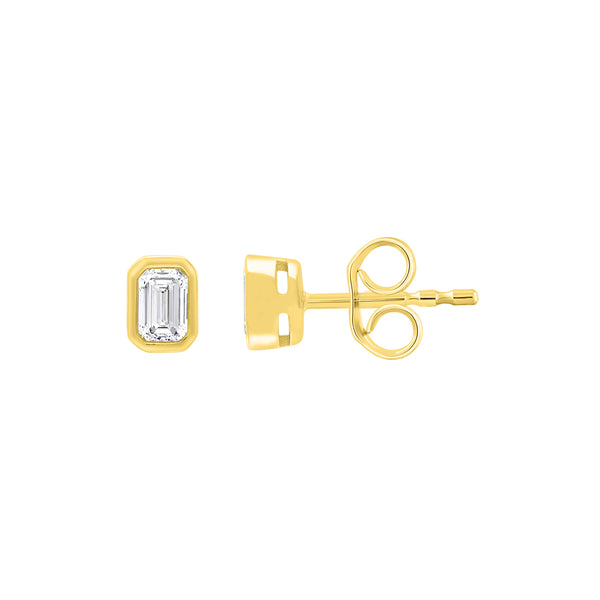 Yellow Gold Lab-Grown Diamond Emerald Cut Bezel Set Stud Earrings