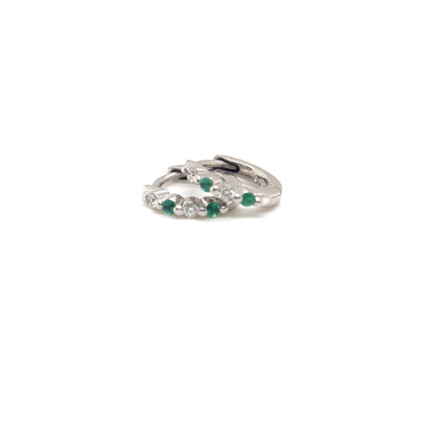 White Gold Diamond & Emerald huggies