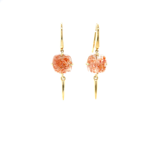 Oregon Sunstone Earrings with Tulip Gold Spear Drops