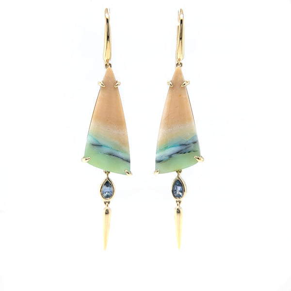 9ct Yellow Gold Opal Jasper and Blue Sapphire Earrings