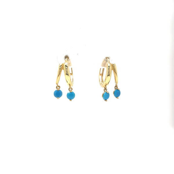 Yellow Gold Turquoise Huggie Earrings