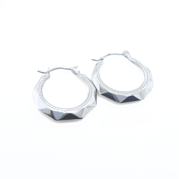 White Gold Faceted Hoop Earrings