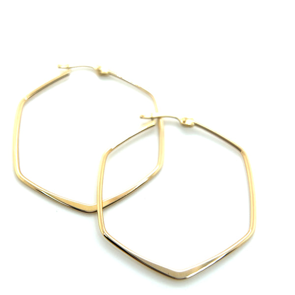 Yellow Gold Hexagon Hoop Earrings