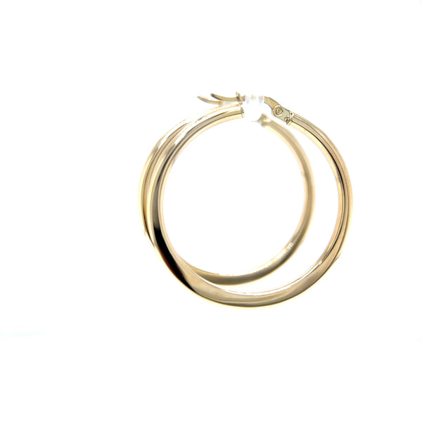 Yellow Gold flat & round  Hoop Earrings