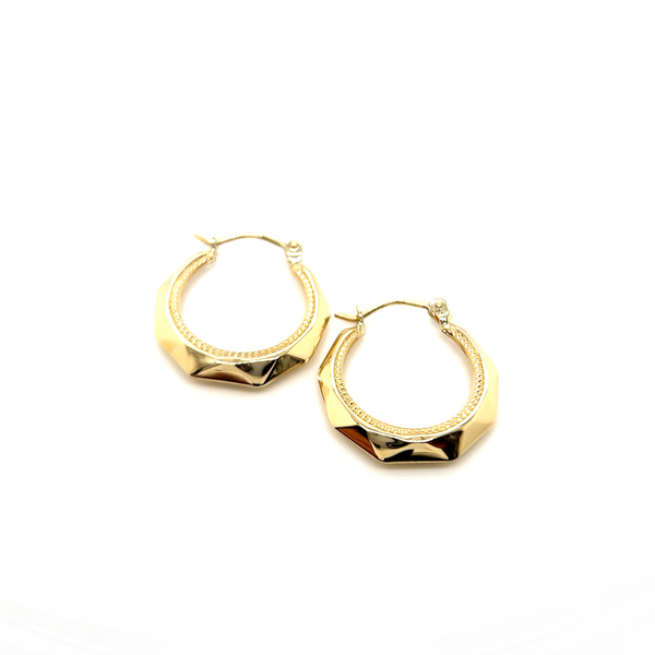 Yellow Gold Faceted Hoop Earrings