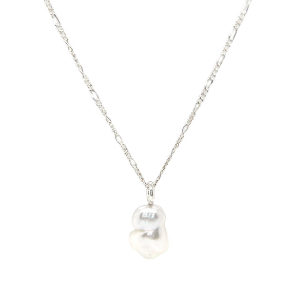 Sterling Silver South Sea Keshi Pearl Pendant & Figaro Chain