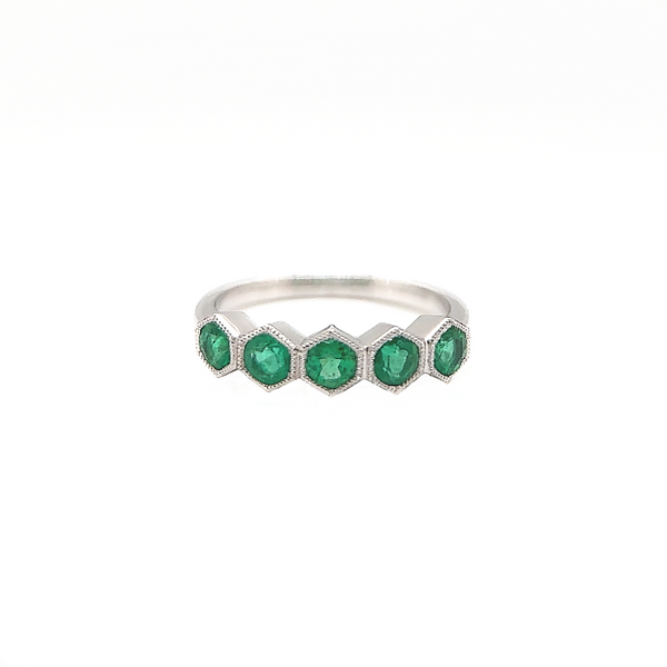 White gold Zambian Emerald Hexagon ring