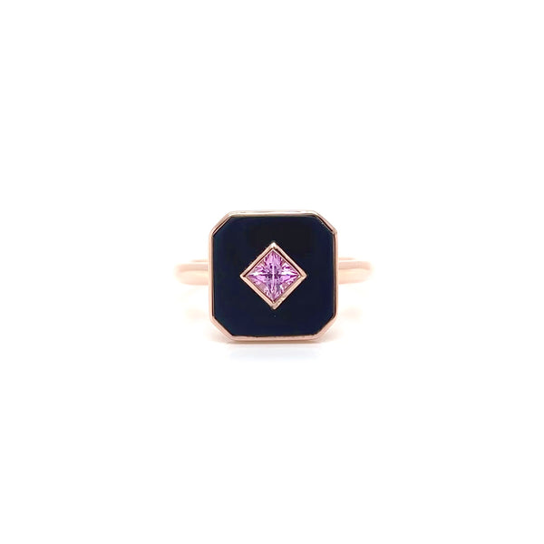 Rose Gold Pink Sapphire Madagascar & Onyx Ring