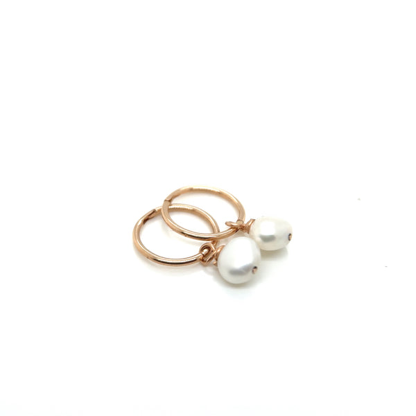 Tiny Rose Gold & Keshi Pearl Hoops