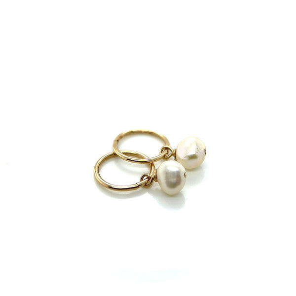 Tiny Yellow Gold & Keshi Pearl Hoops