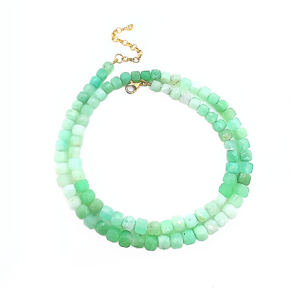 Yellow Gold Chrysoprase Cube Necklace