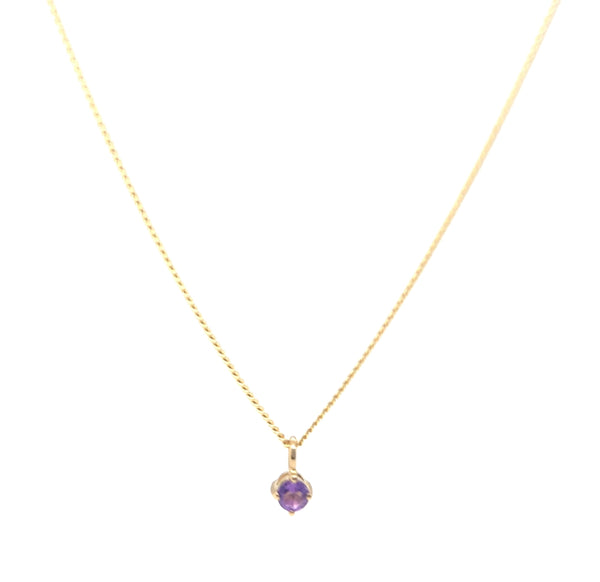 Yellow Gold Diamond Cut Curb Chain & Amethyst Pendant