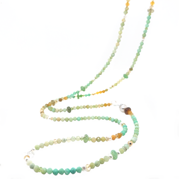 Shaded Jade, South Sea Baroque Pearl, Chrysoprase, Citrine & Peridot Faceted Gemstone Necklace