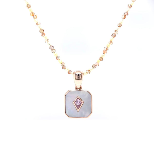 9ct Rose Gold Pink Sapphire and Mother of Pearl Pendant