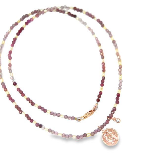 Pink Spinel & Evil Eye Medallion Necklace