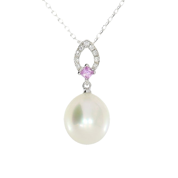 White Gold South Sea Pearl & Pink Sapphire Pendant