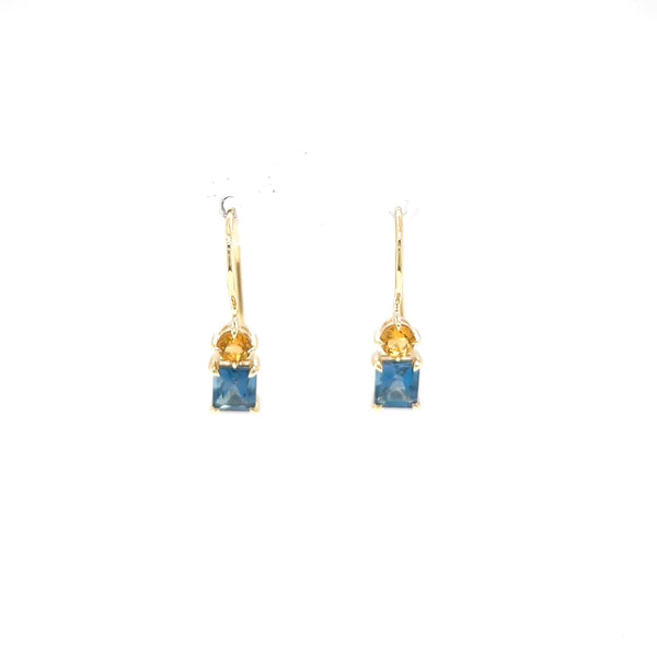 London Blue Topaz and Citrine Shepherd Hook Earrings