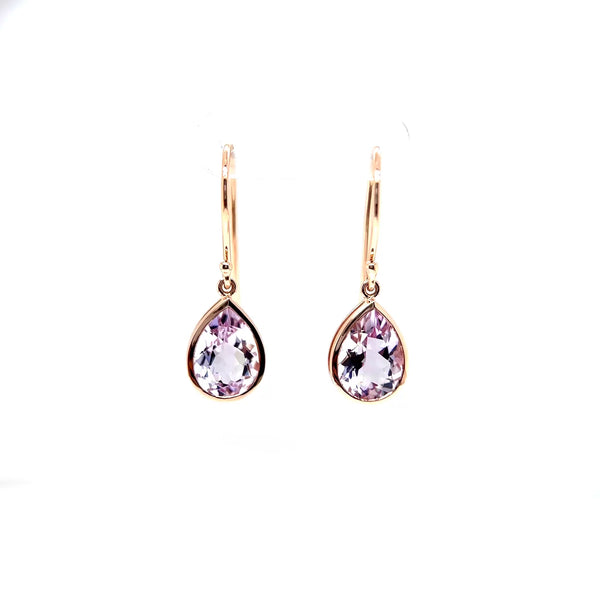 Pink Amethyst Pear Shape Drop Earrings