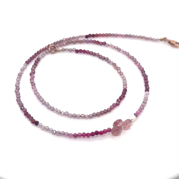 Rose Gold Pink Spinel, Strawberry Quartz , and Freshwater Pearl Necklace